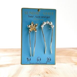 Sunday State Gold Faux Pearl French Hair Pins